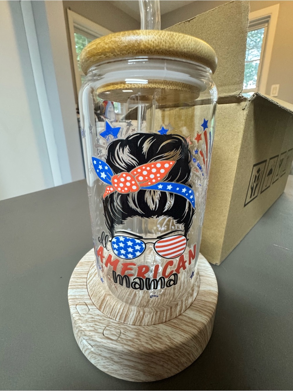 Patriotic 'All American Mama' Glass Tumbler with Red, White & Blue Accent